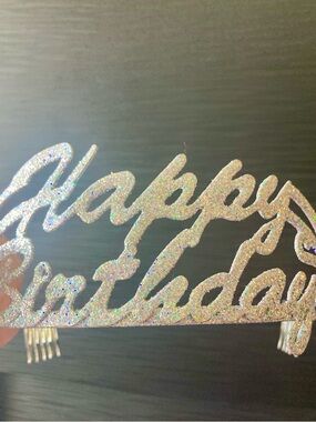 Glitter "Happy Birthday" Hair Comb Tiara in Silver Sparkle